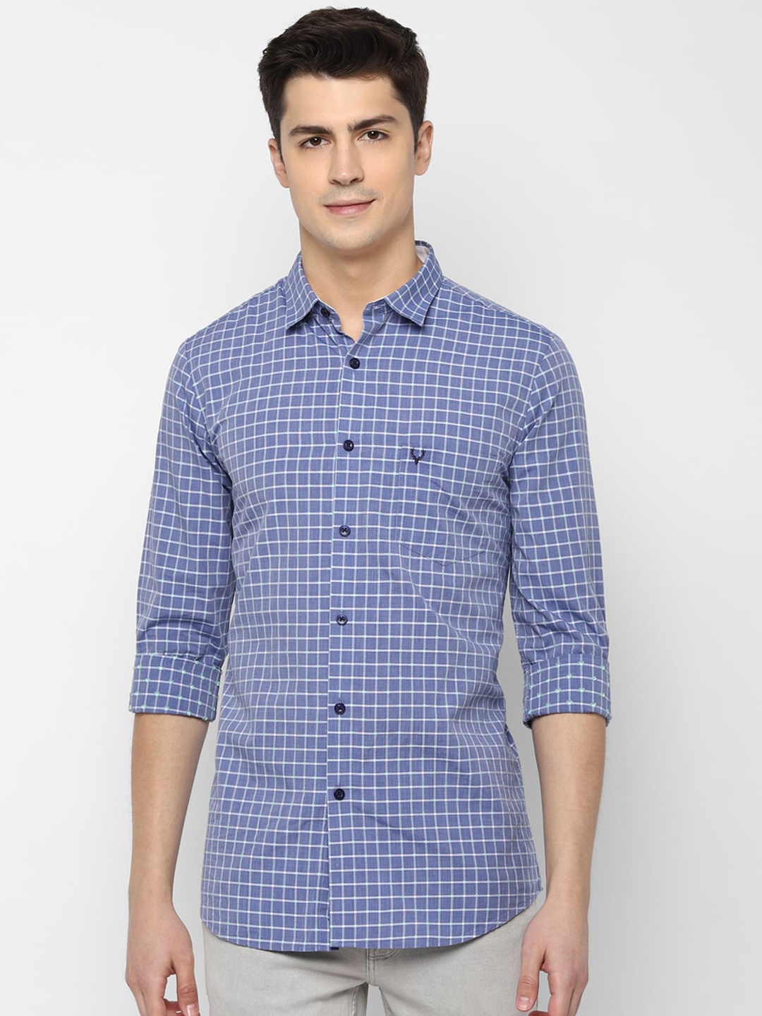 

Allen Solly Men Blue & White Slim Fit Checked Pure Cotton Casual Shirt