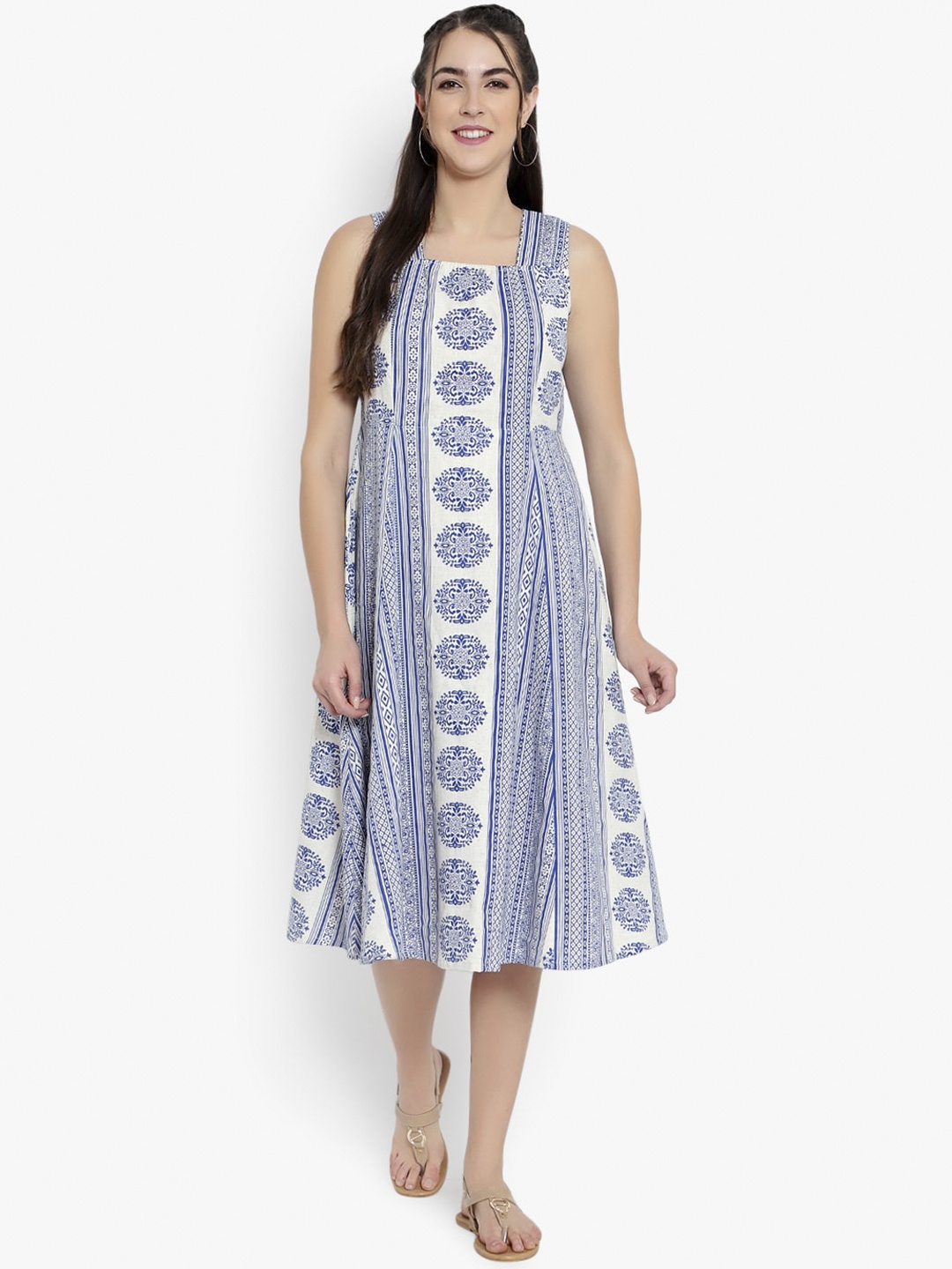 

Ayaany Women Blue & White Printed A-Line Dress