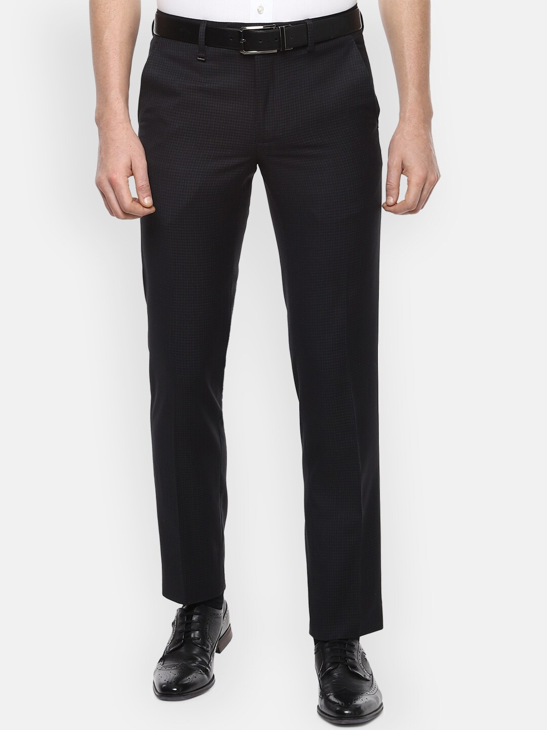

Van Heusen Men Black Slim Fit Checked Formal Trousers