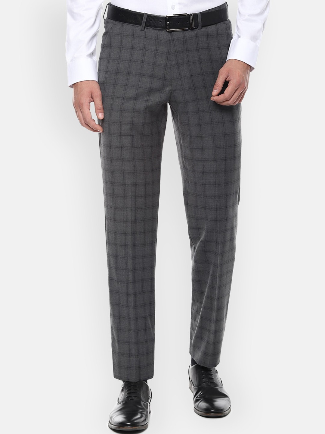 

Luxure by Louis Philippe Men Grey & Black Slim Fit Checked Formal Trousers