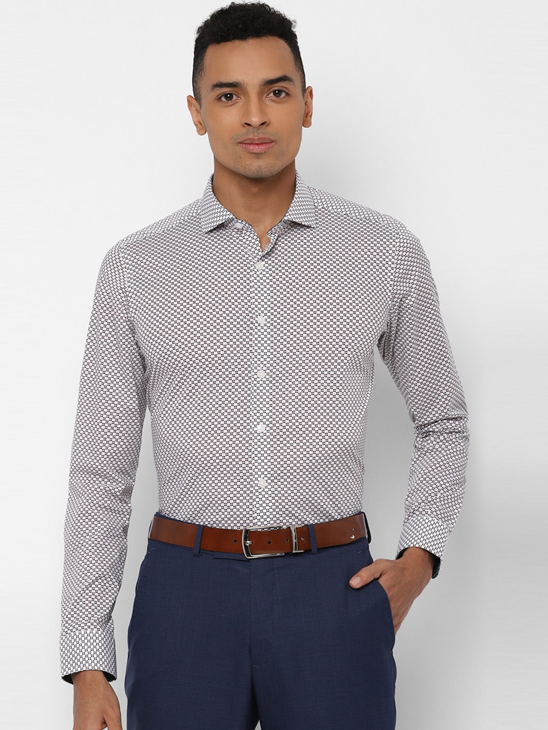 

SIMON CARTER LONDON Men White & Grey Slim Fit Printed Formal Shirt