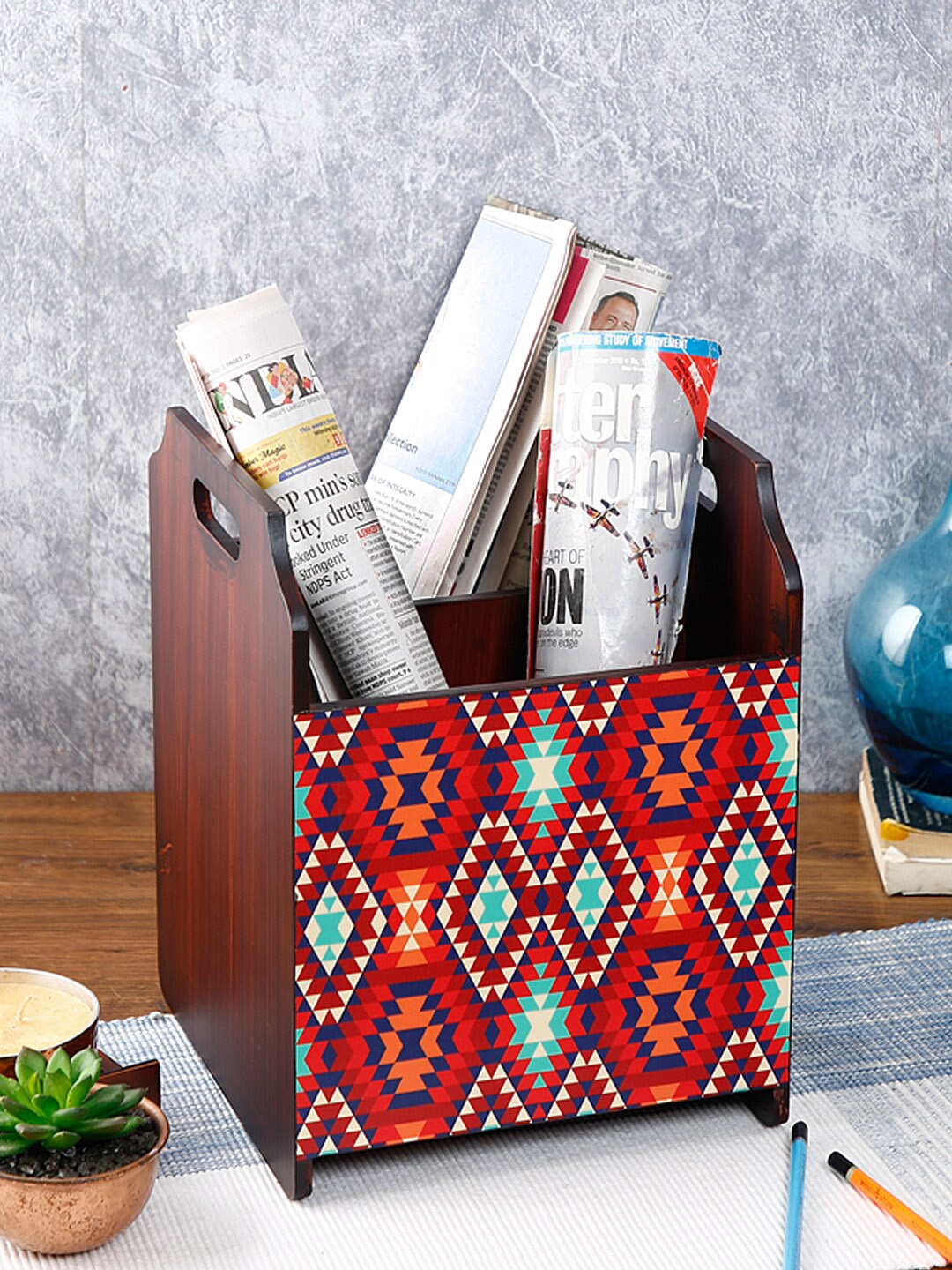

Reinvention Factory Brown & Red Digital Ikkat Printed Magazine Organiser