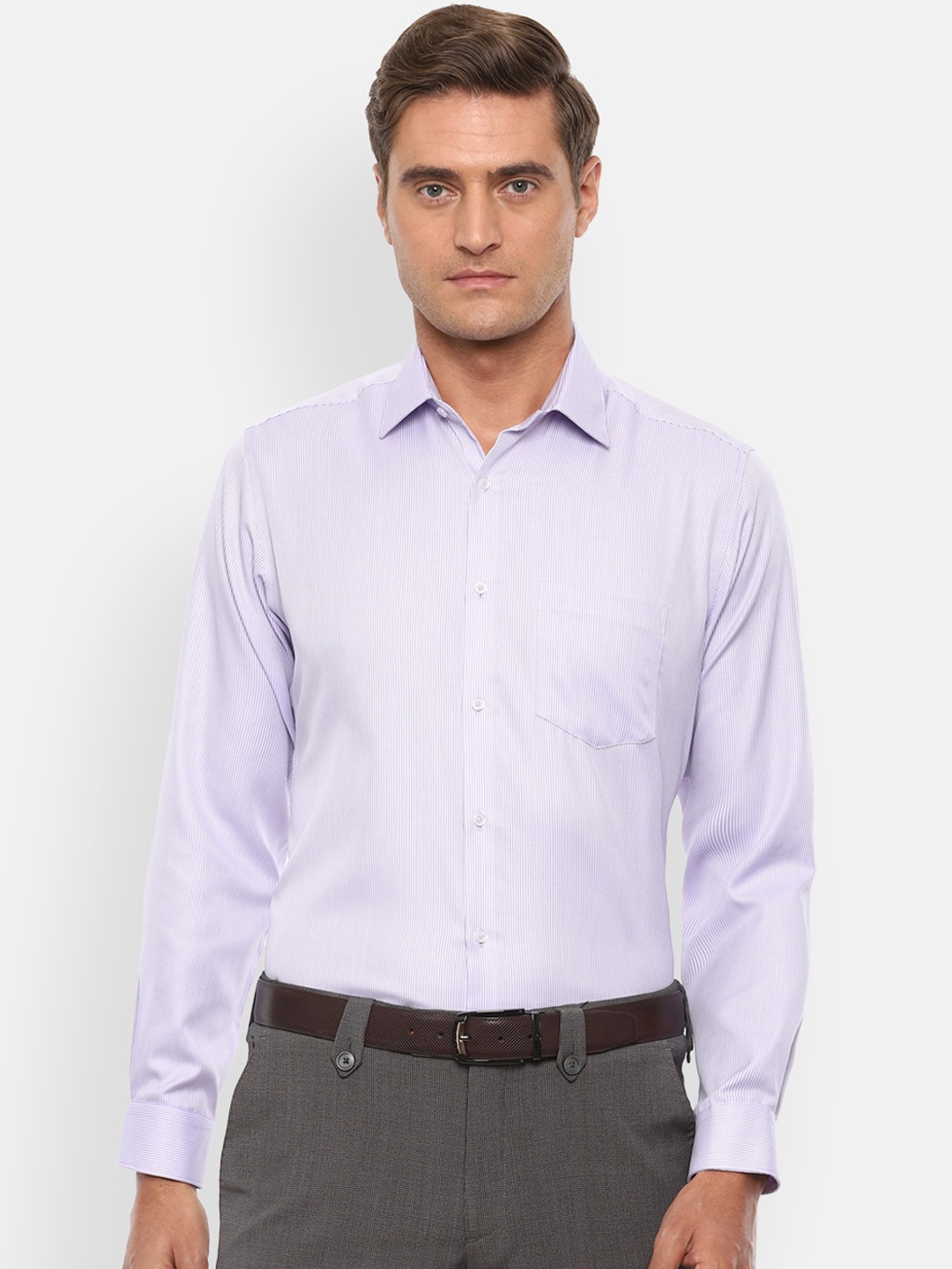 

Van Heusen Men Purple & White Regular Fit Striped Casual Shirt