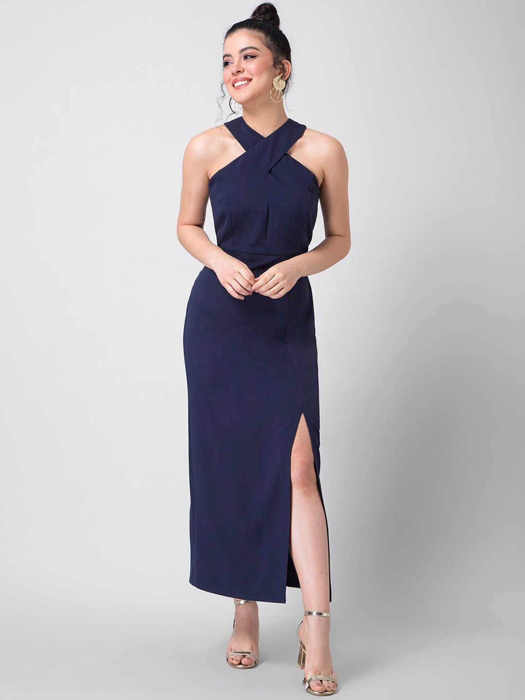

FabAlley Women Navy Blue Solid Maxi Dress