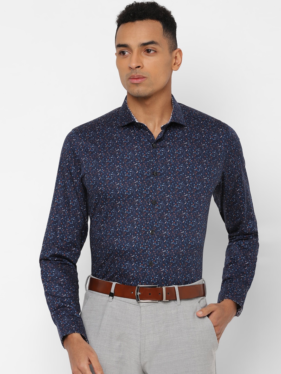 

SIMON CARTER LONDON Men Navy Blue Slim Fit Printed Formal Shirt