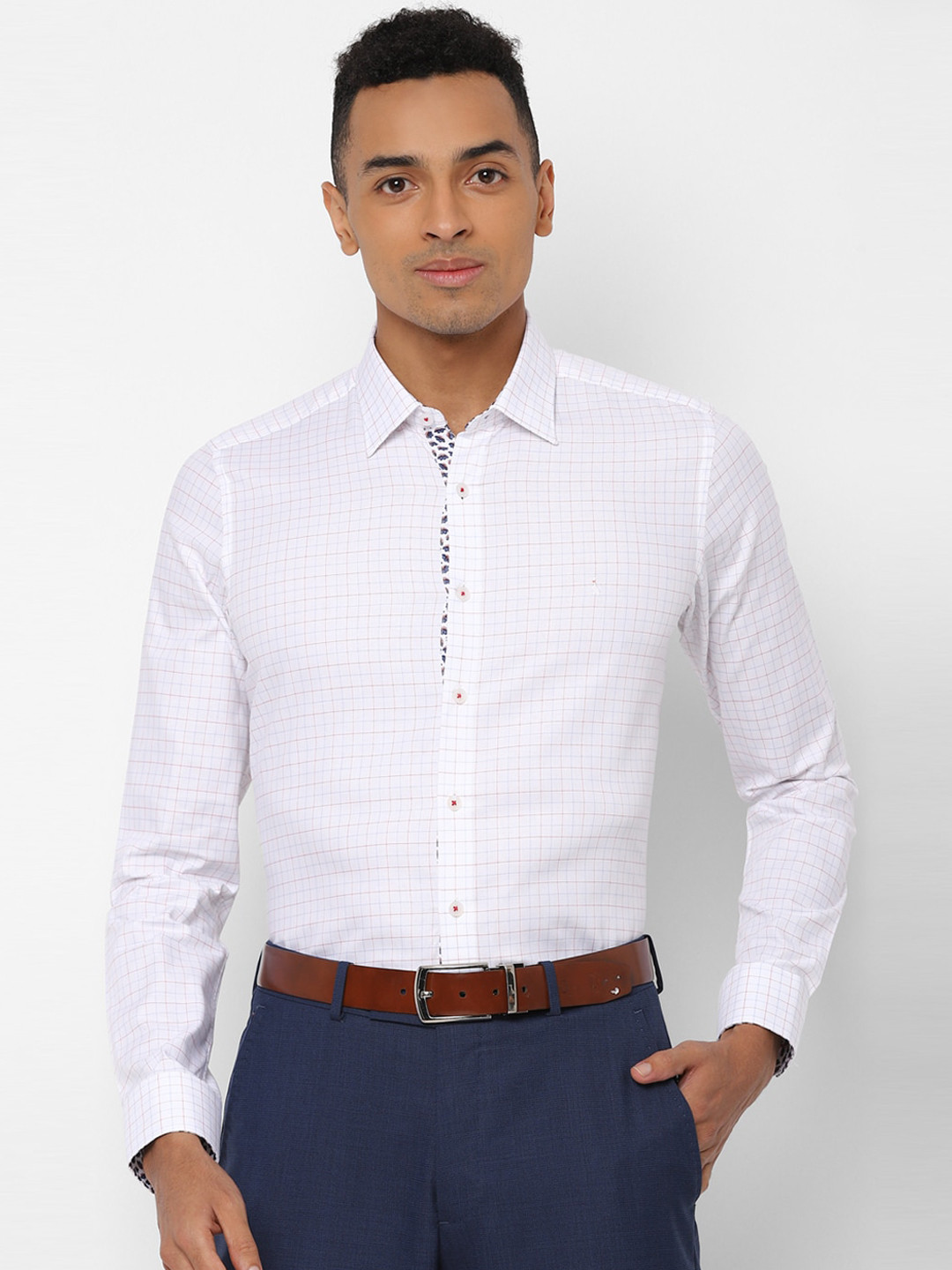 

SIMON CARTER LONDON Men White & Red Slim Fit Checked Formal Shirt