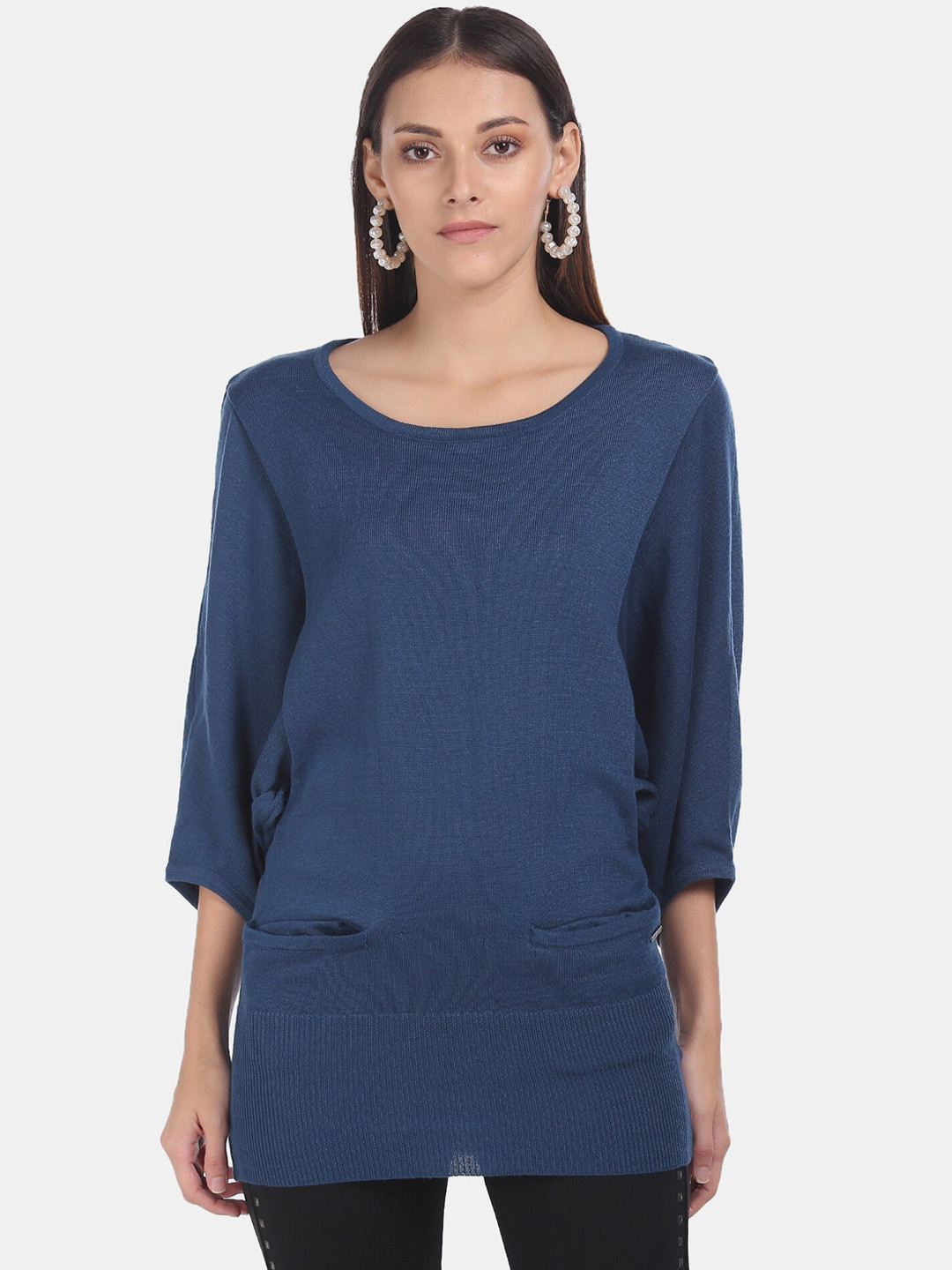 

Ed Hardy Navy Blue Puff Sleeves Regular Longline Winter Top