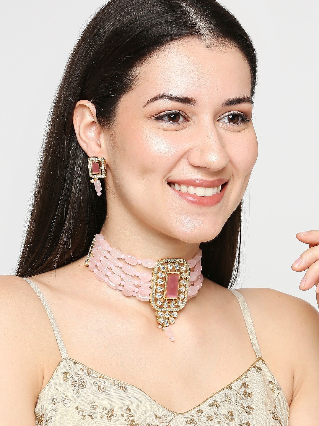 

OOMPH Gold-Toned And Pink Opal Beaded Handcrafted Jewellery Set