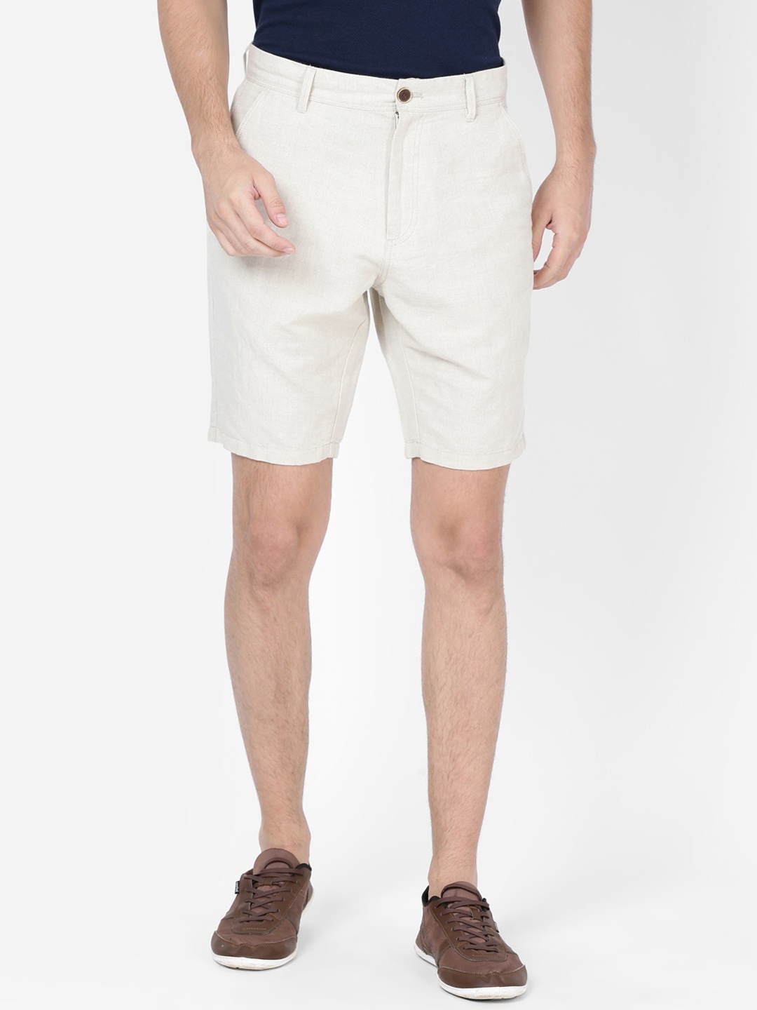 

t-base Men Off-White Solid Slim Fit Regular Shorts