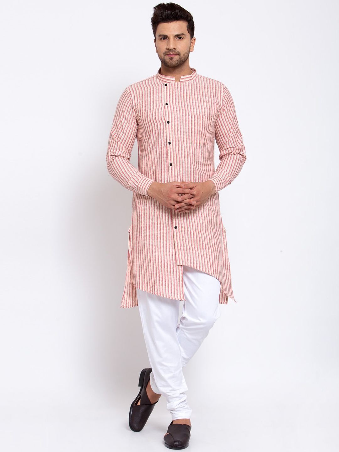 KLOTTHE Men Red & White Striped Kurta