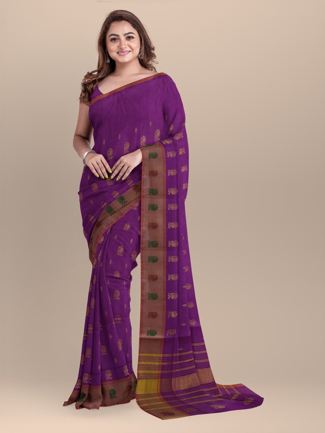 APCO Purple Silk Cotton Printed Venkatgiri Saree