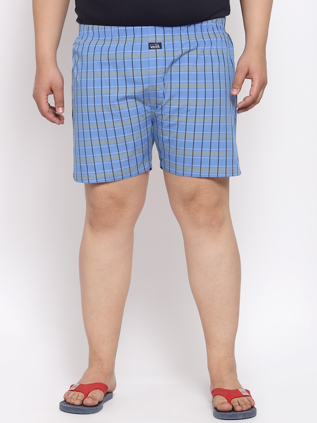 

plusS Men Plus Size Blue & Grey Checked Pure Cotton Boxers MBX208E