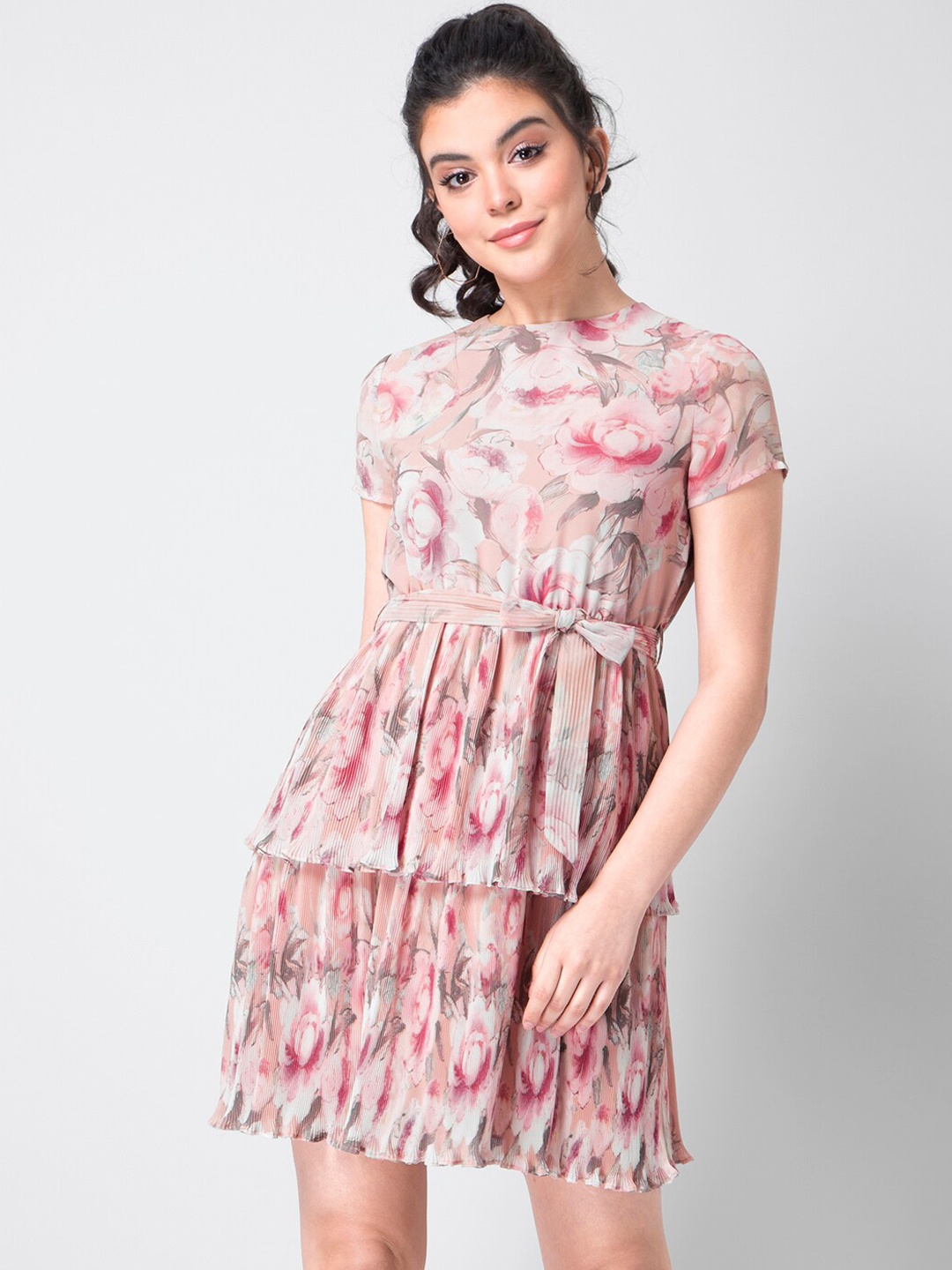 

FabAlley Women Peach-Coloured Printed Fit and Flare Dress