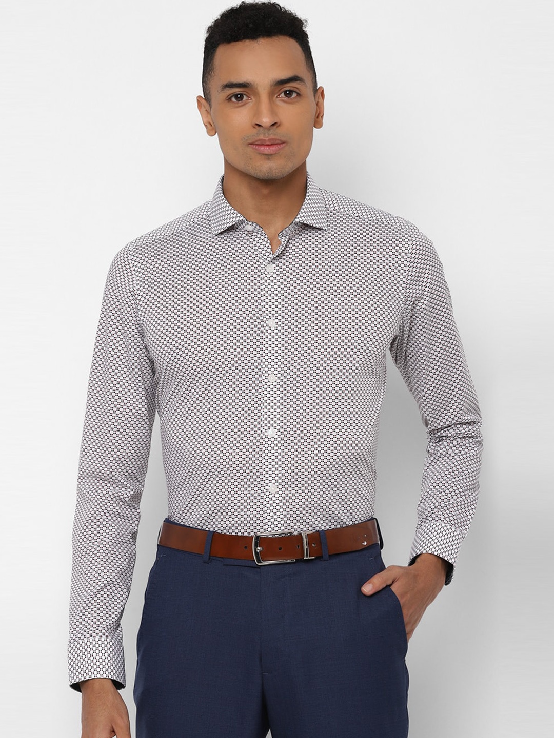 

SIMON CARTER LONDON Men White & Grey Slim Fit Printed Formal Shirt