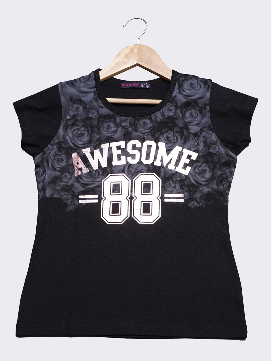 

Nins Moda Black Printed Regular Top