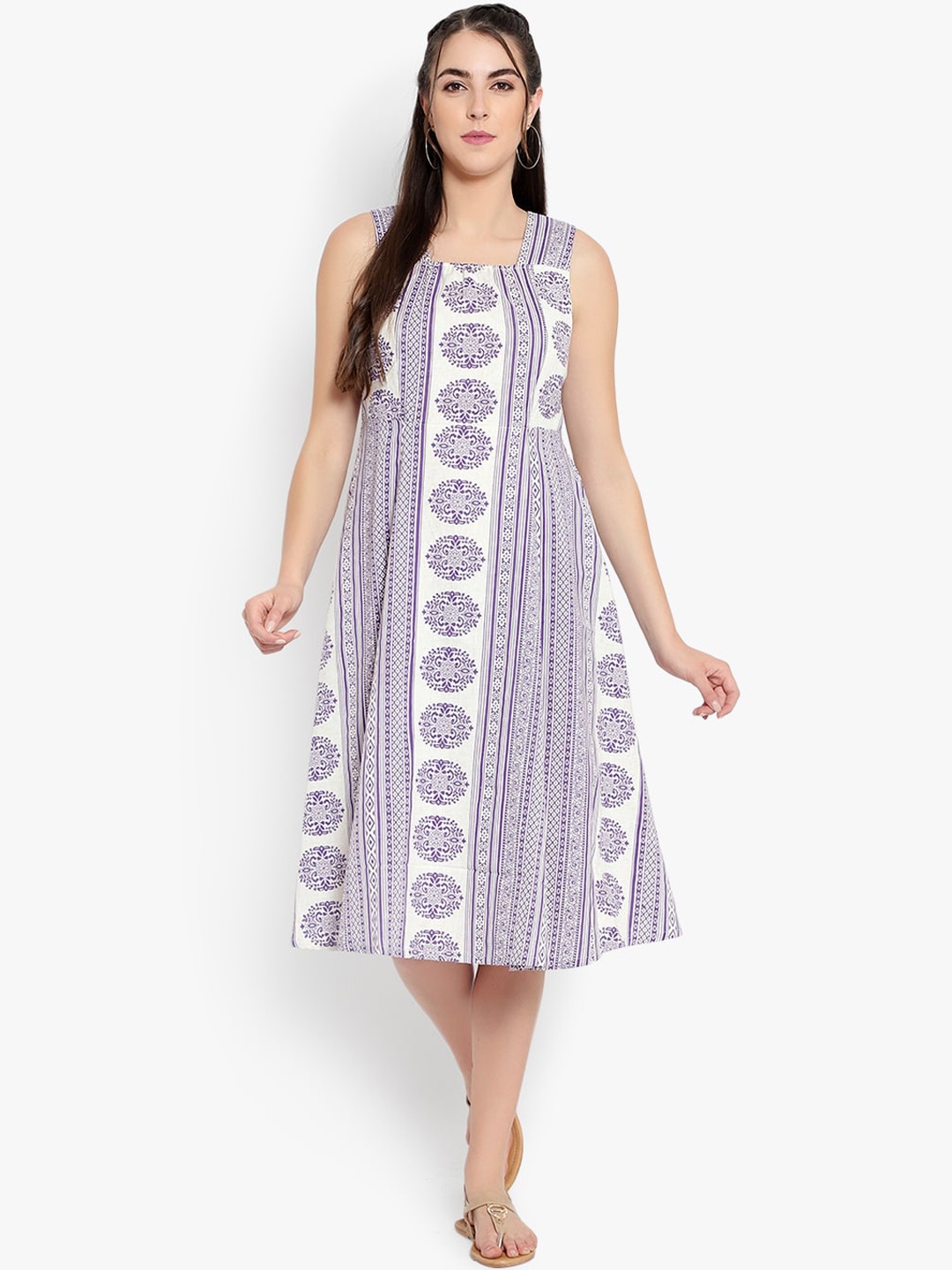 

Ayaany Women Blue & White Printed A-Line Dress