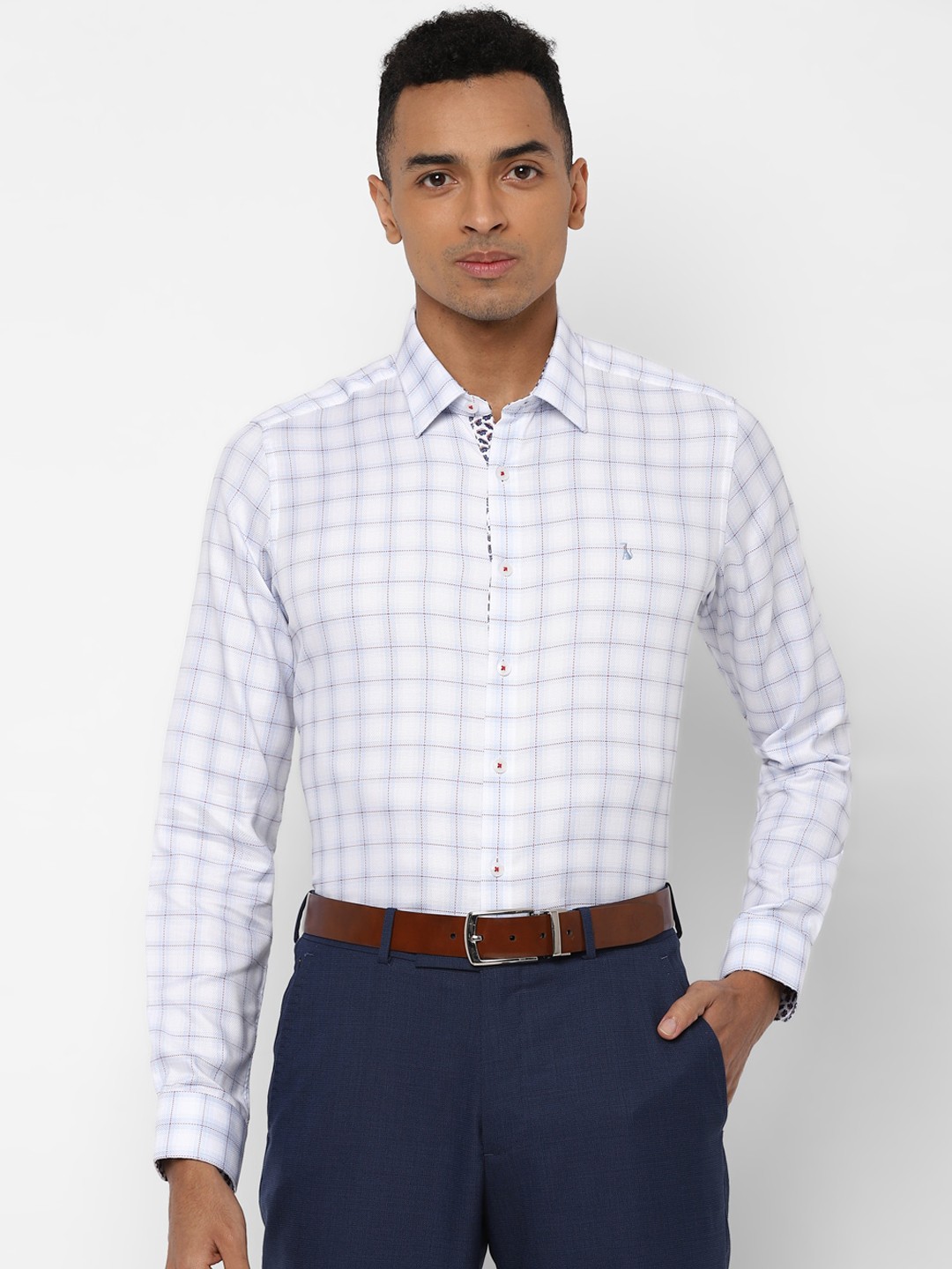 

SIMON CARTER LONDON Men White & Red Slim Fit Checked Formal Shirt