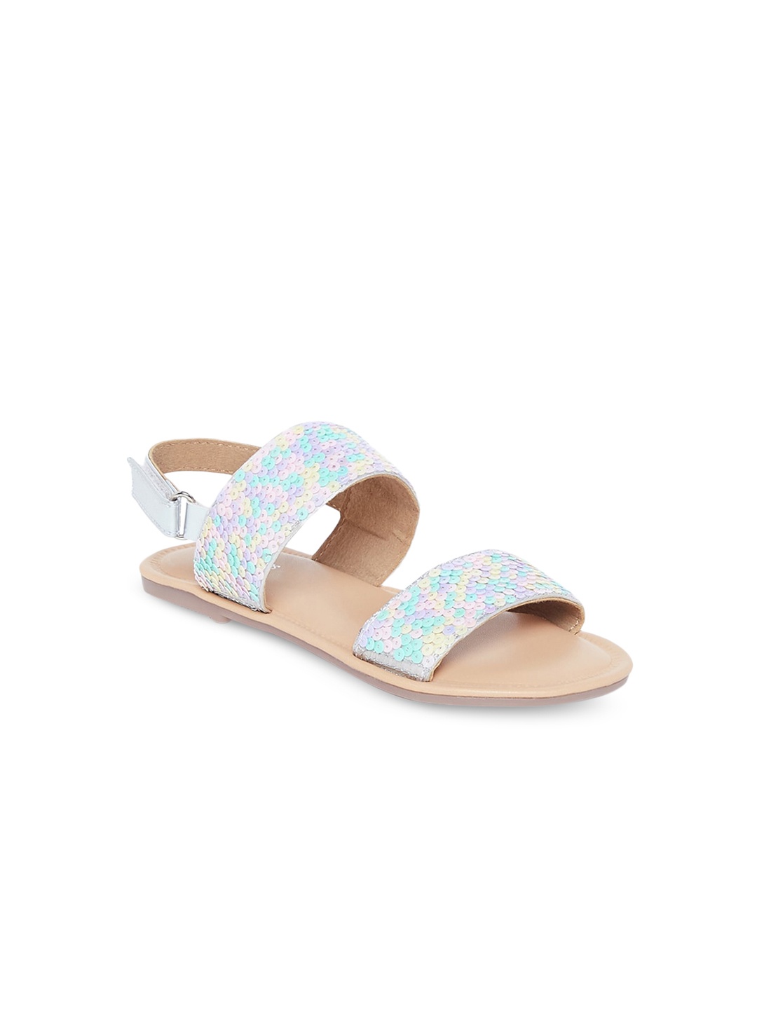 

Pantaloons Junior Girls Multicoloured Printed Leather Open Toe Flats, Multi