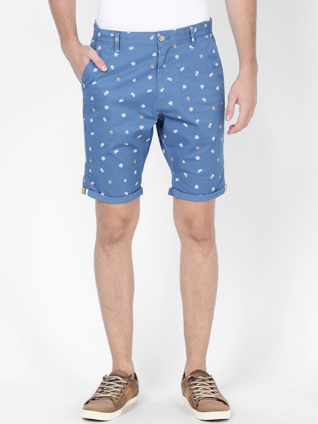 t-base Men Blue Printed Slim Fit Regular Shorts