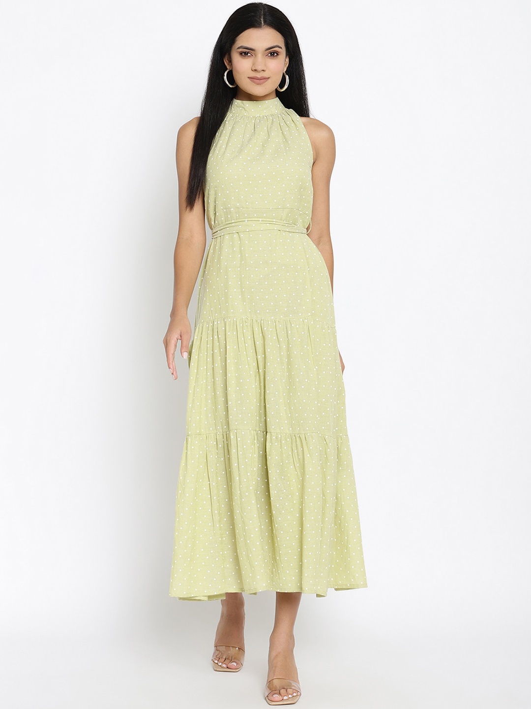 

THREAD MUSTER Women Green Self Design Fit and Flare Dress