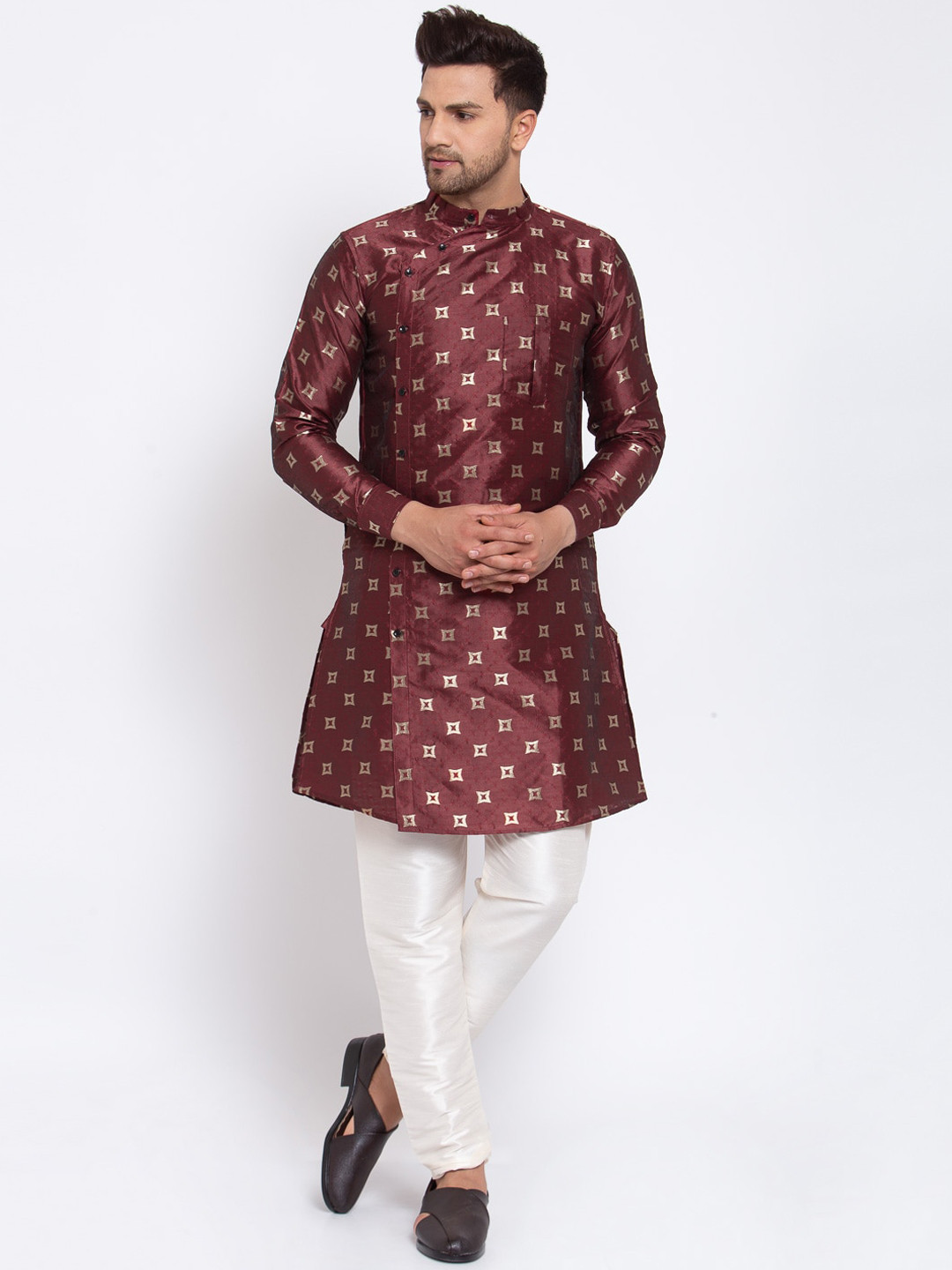 

KLOTTHE Men Maroon Ethnic Motifs Thread Work Kurta