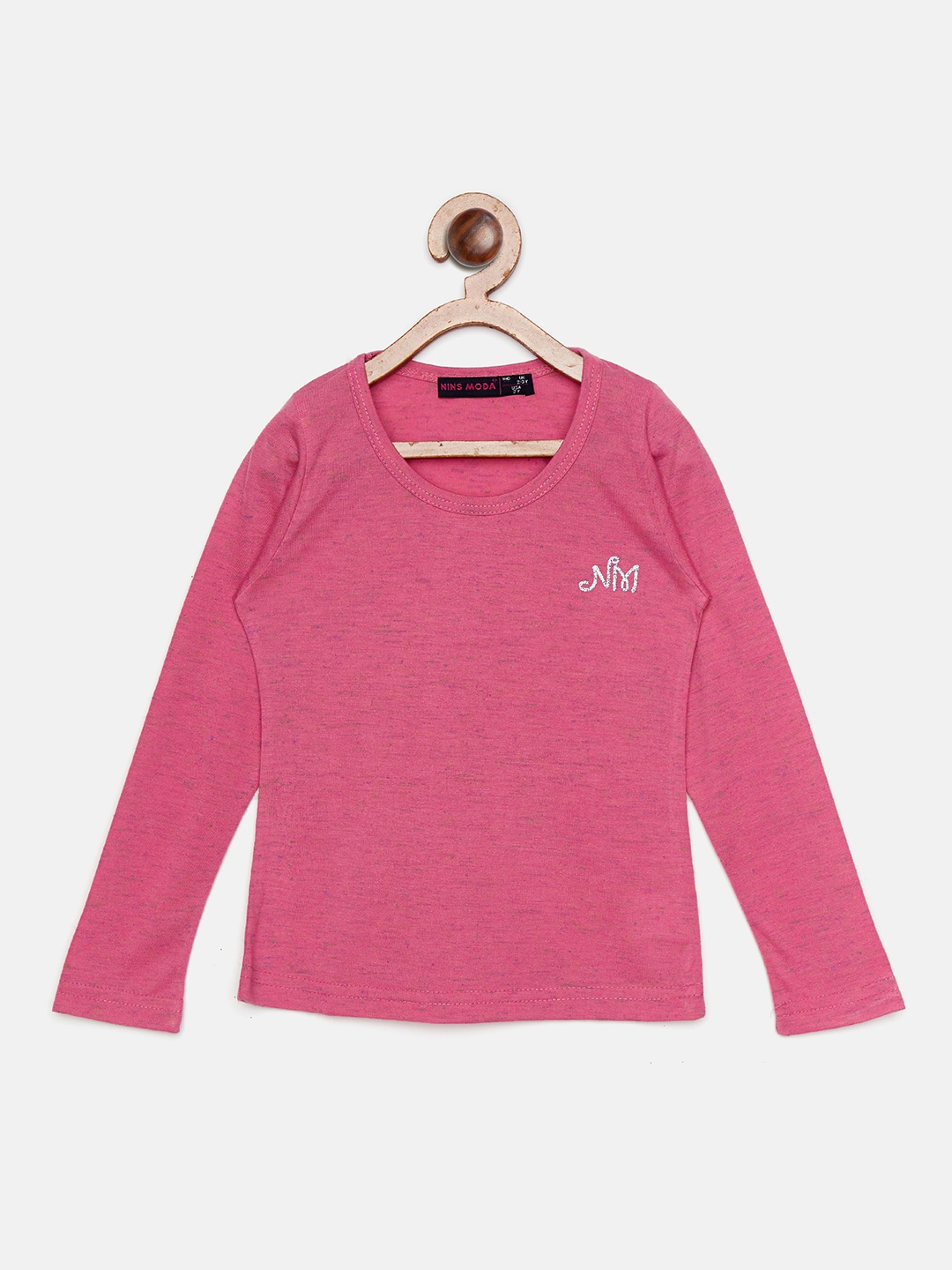

Nins Moda Girls Pink Solid Round Neck Full Sleeve Top