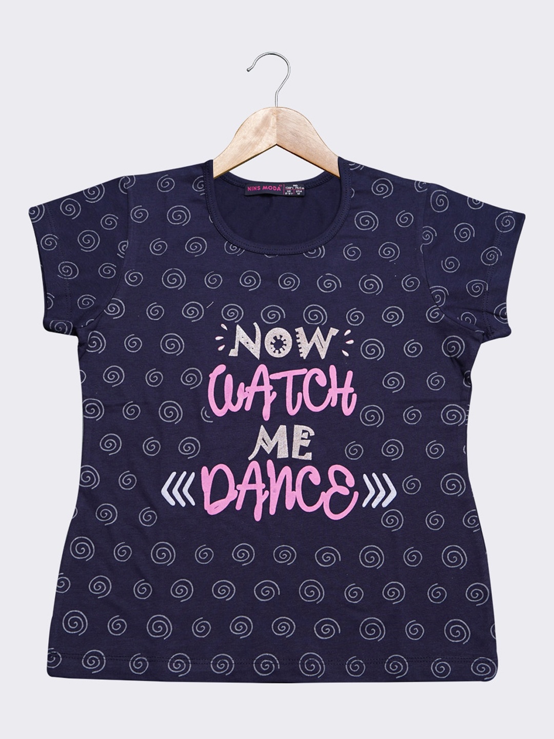 

Nins Moda Girls Navy Blue Printed Regular Top