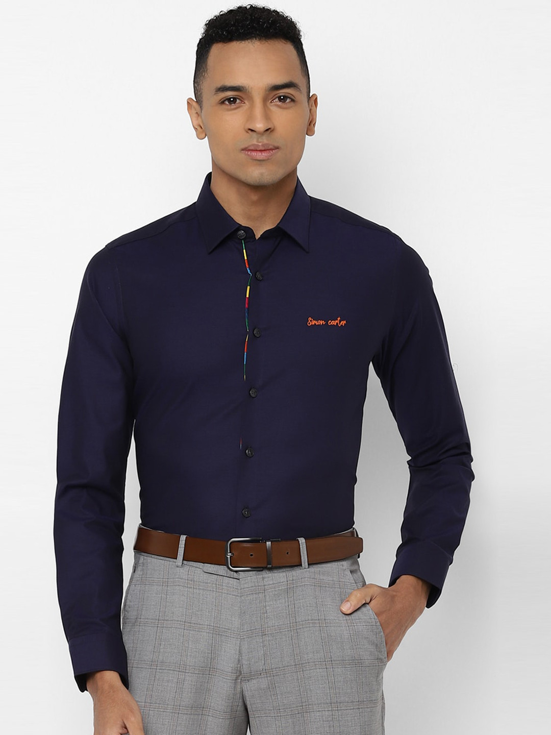 

SIMON CARTER LONDON Men Navy Blue Slim Fit Solid Formal Shirt