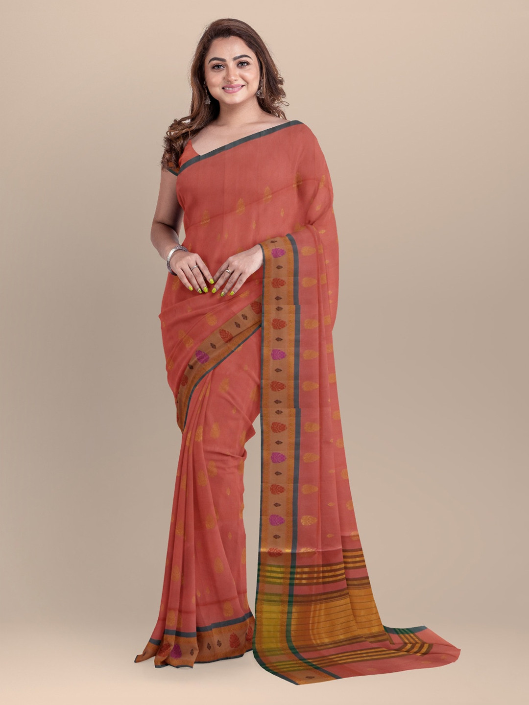 

APCO Rust Red Pure Cotton Woven Design Venkatgiri Saree