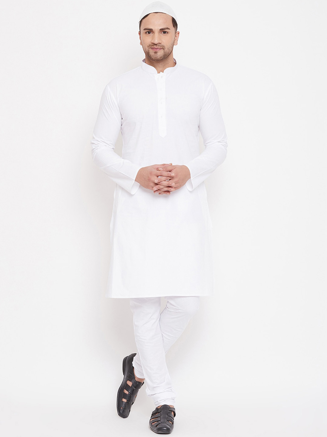 

VASTRAMAY Men White Solid Kurta with Churidar