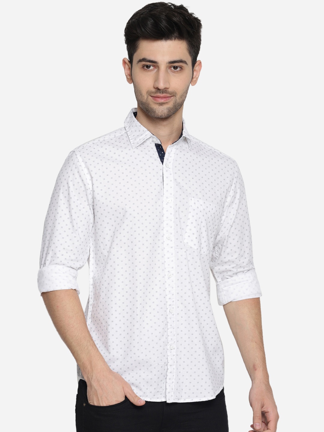 

IVOC Men White Slim Fit Printed Cotton Casual Shirt