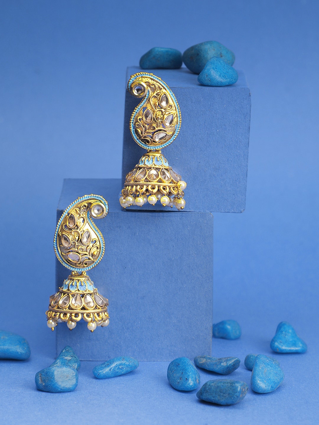 

Adwitiya Collection Gold-Toned Dome Shaped Jhumkas