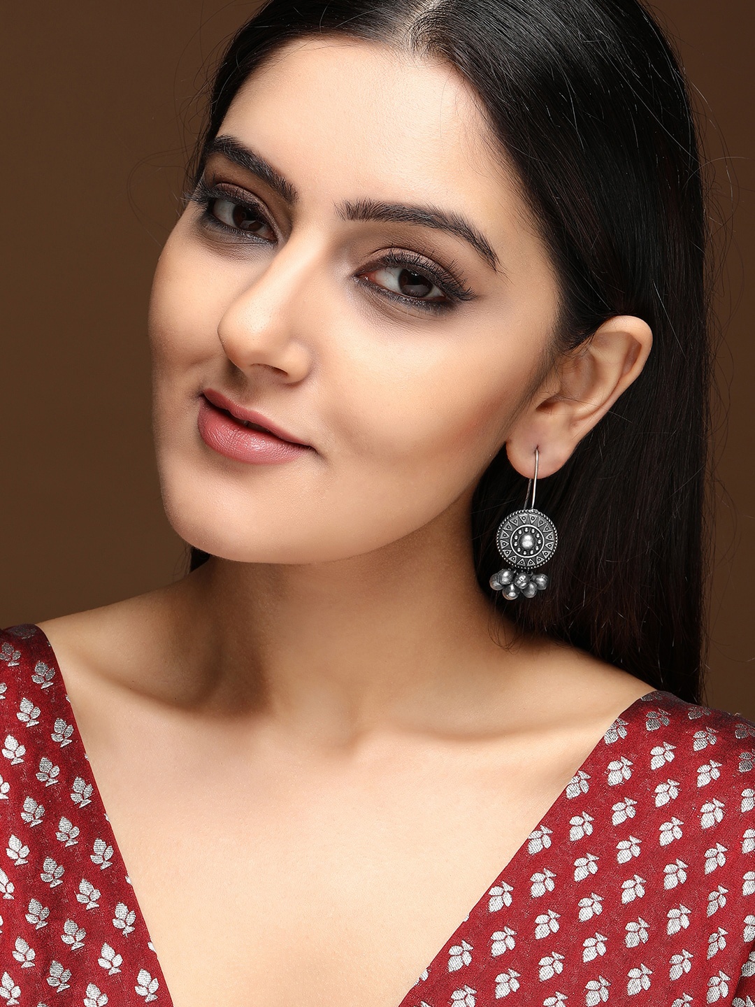 

Rubans Oxidised Silver-Plated Handcrafted Filligree & Ghungroo Drop Earrings