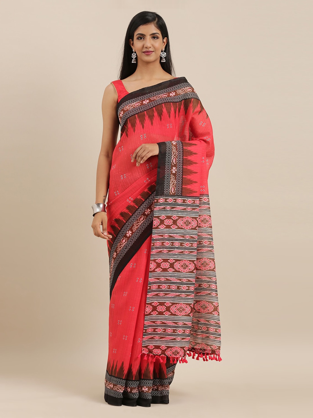 

The Chennai Silks Red Polyester Printed Bhagalpuri Saree