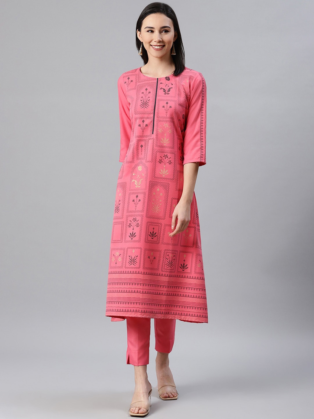 

ZIYAA Women Pink Ethnic Motifs Foil Printed Kurta