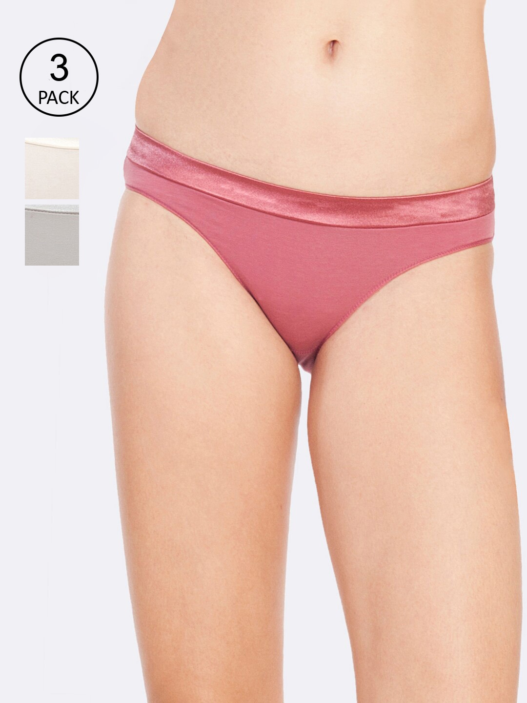 

SOIE Women Low Rise Cotton Spandex Bikini Pack of 3, Pink