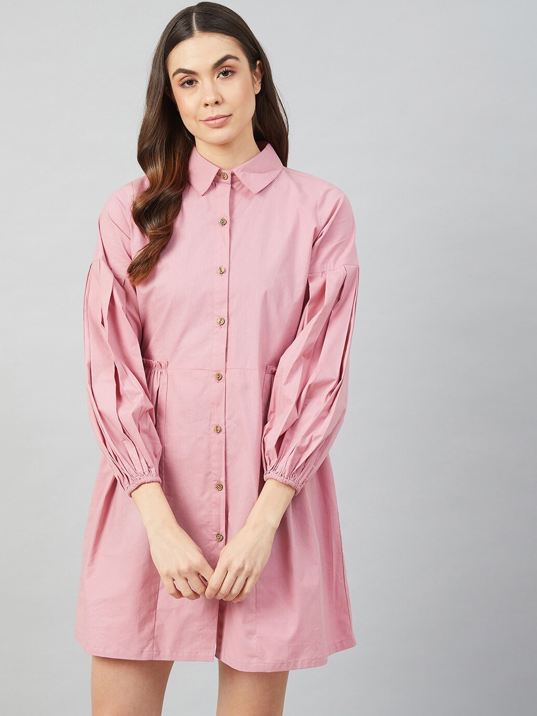 

Athena Women Mauve Striped Cotton Shirt Dress