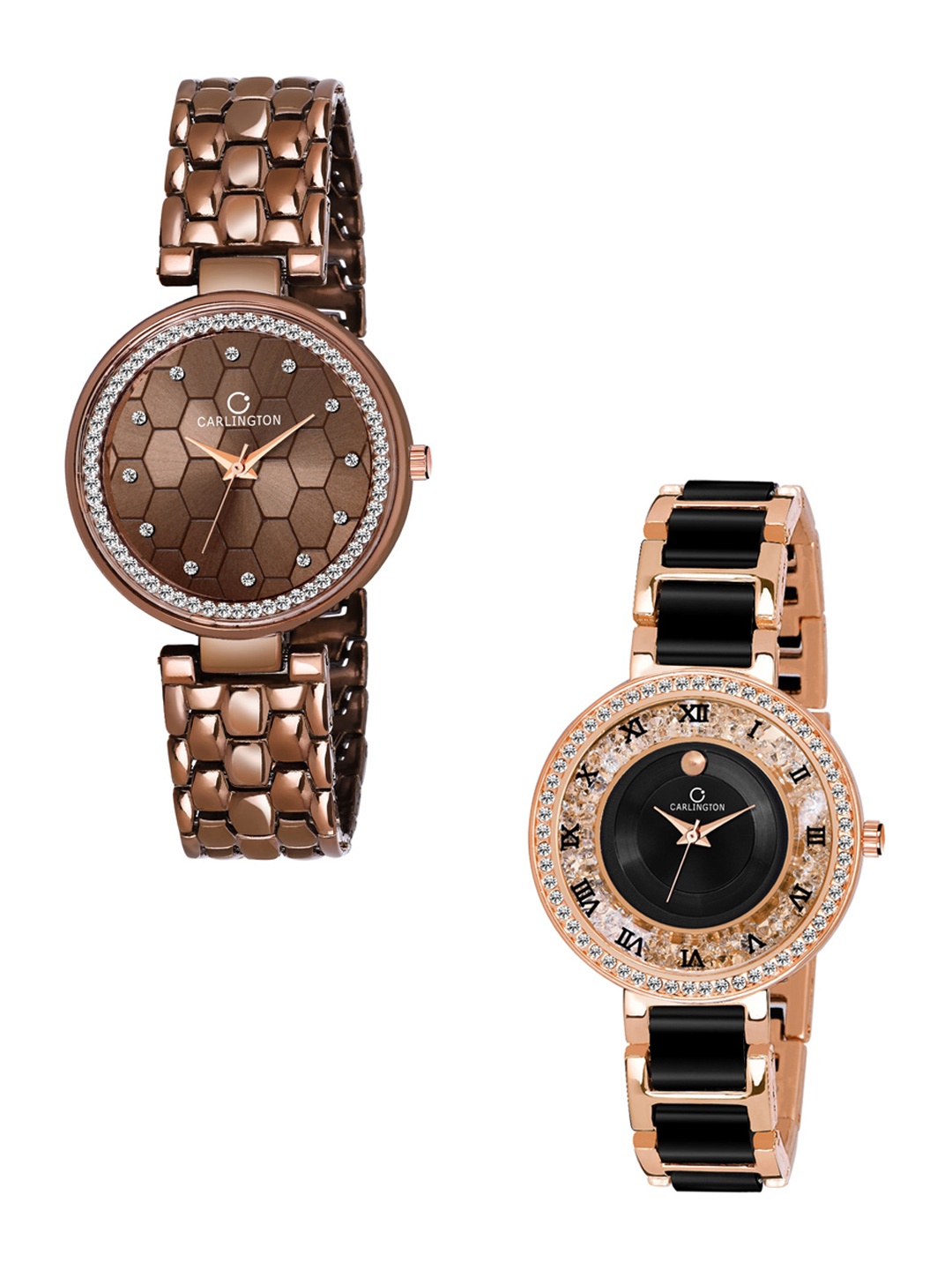 

CARLINGTON Unisex Set of 2 Brown & Black Analogue Watch