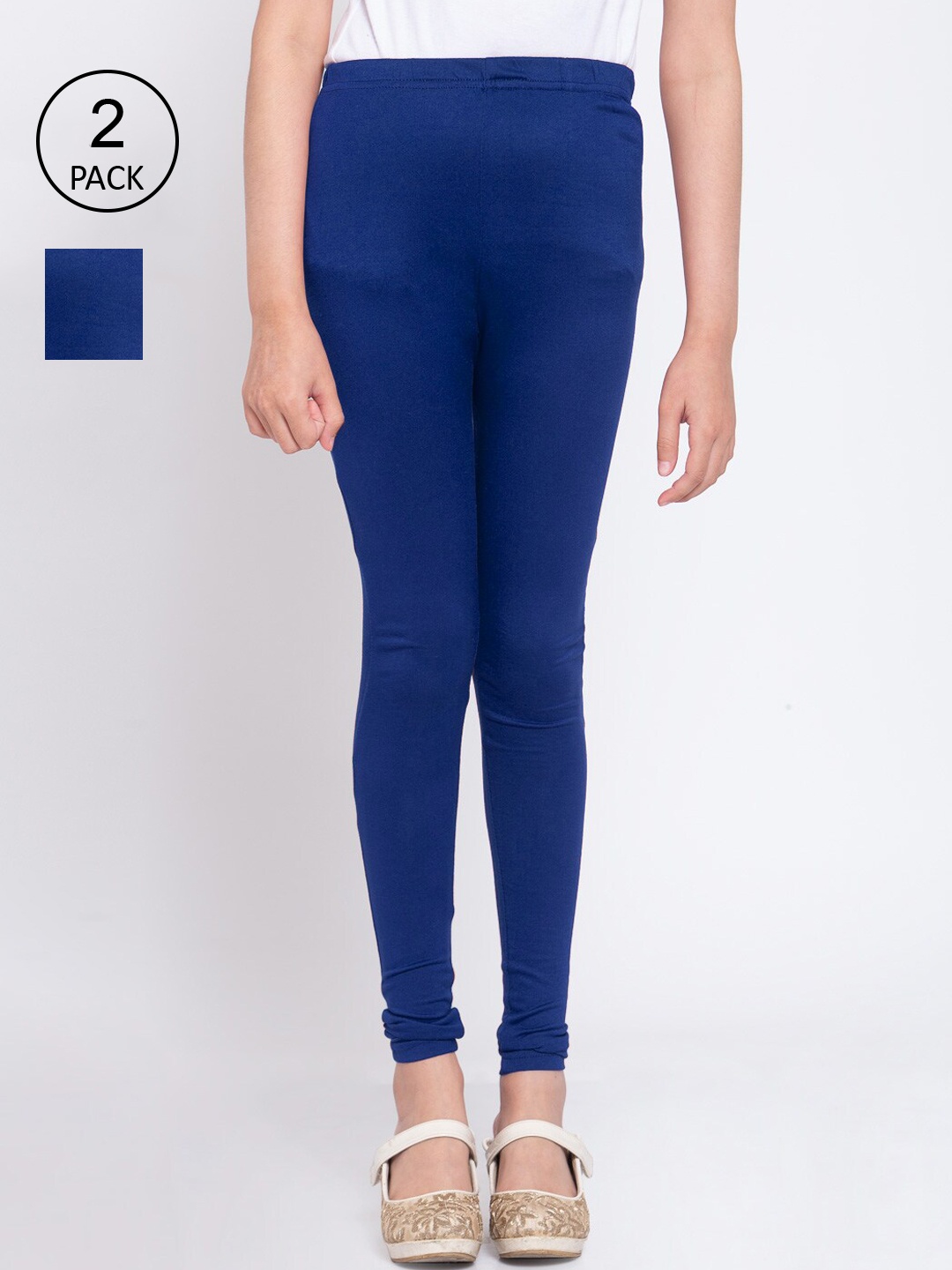KLOTTHE Girls Pack Of 2 Blue Solid Ankle-Length Leggings