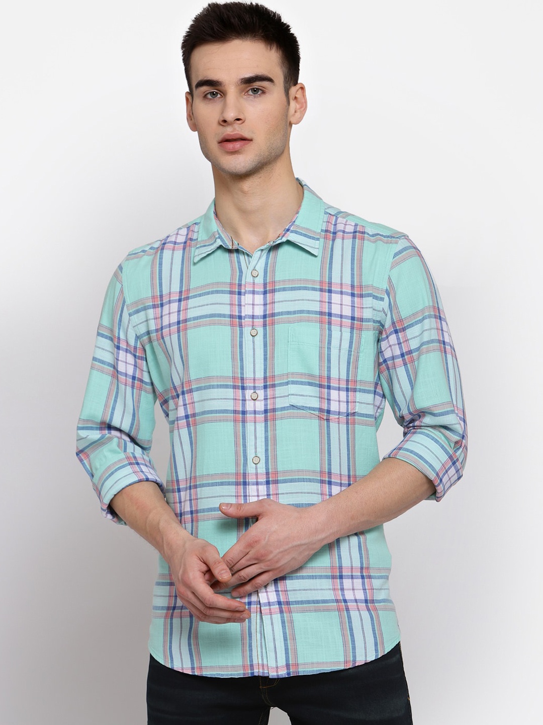 

Pepe Jeans Men Green Pure Cotton Regular Fit Checked Casual Shirt