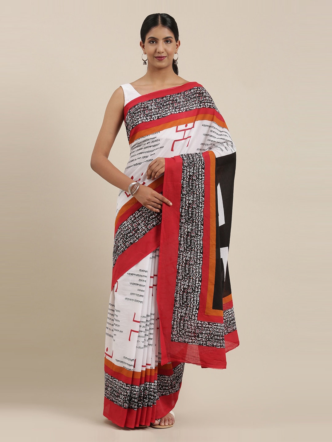 

The Chennai Silks Off-White & Red Pure Cotton Printed Saree