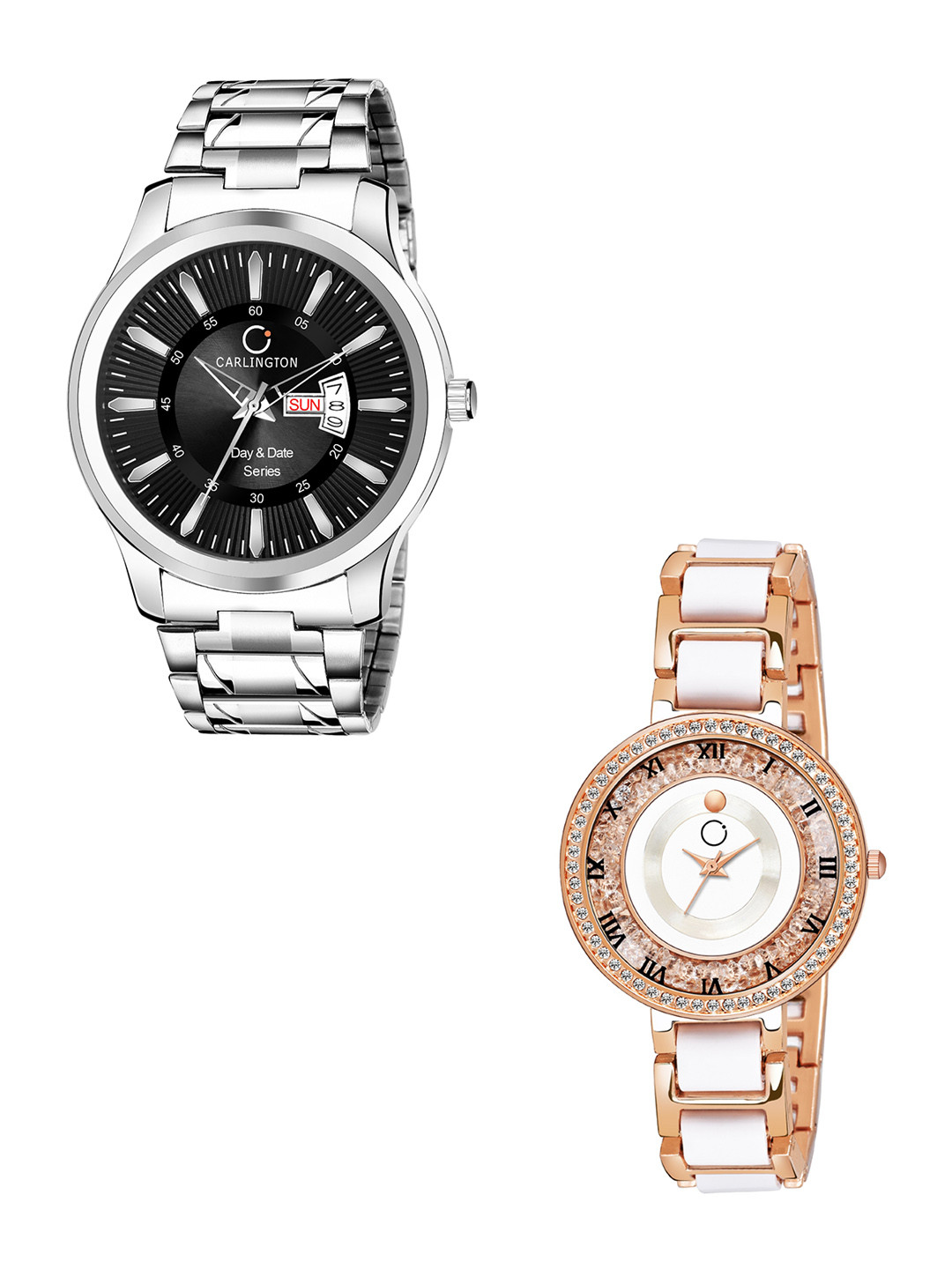 

CARLINGTON Unisex His & Her Analogue Watch Gift Set G01, Black