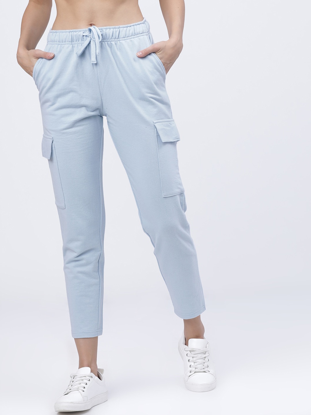 Tokyo Talkies Women Solid Slim-Fit Casual Track Pants, Blue