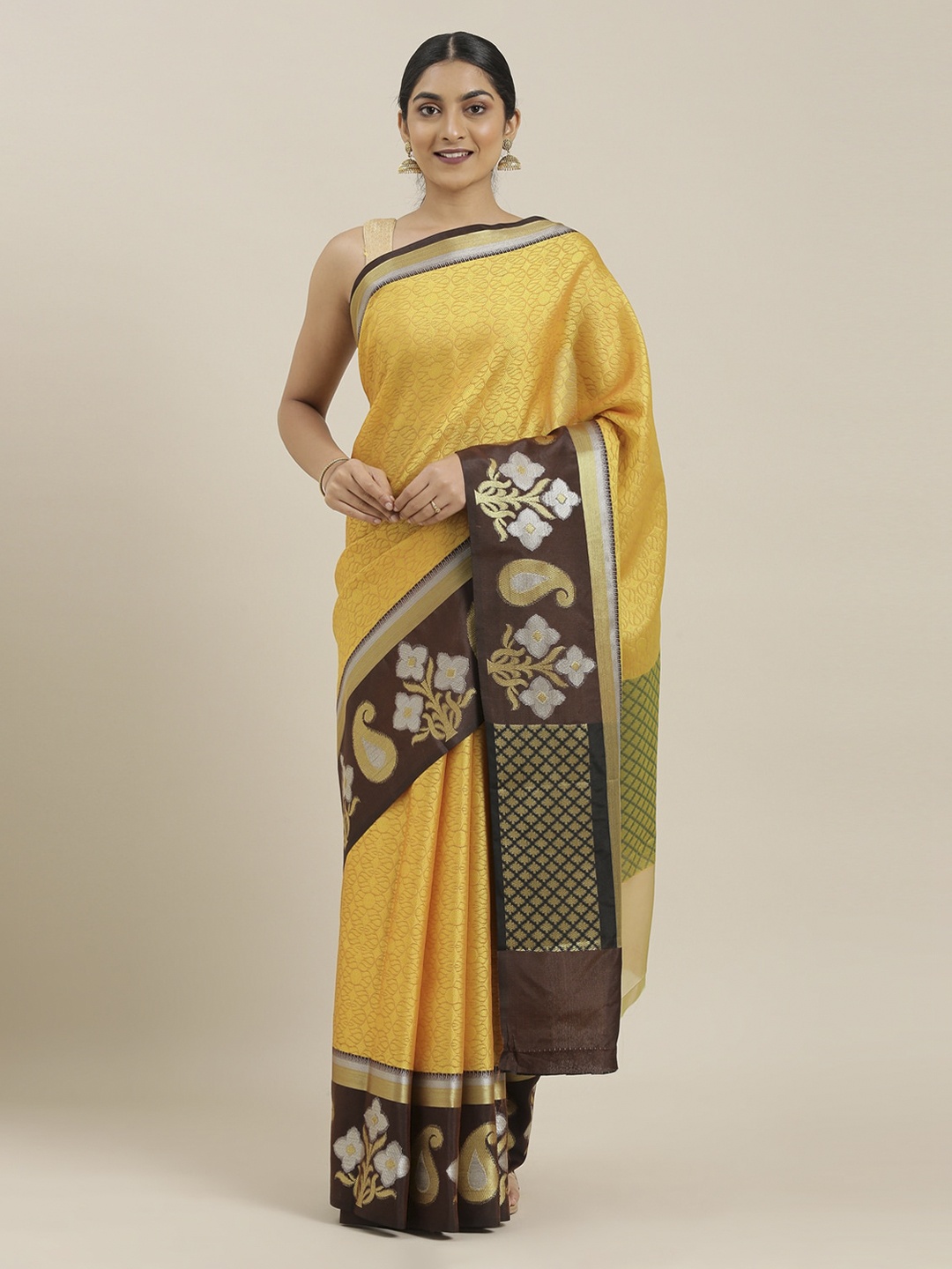 

The Chennai Silks Yellow Organza Woven Design Banarasi Saree