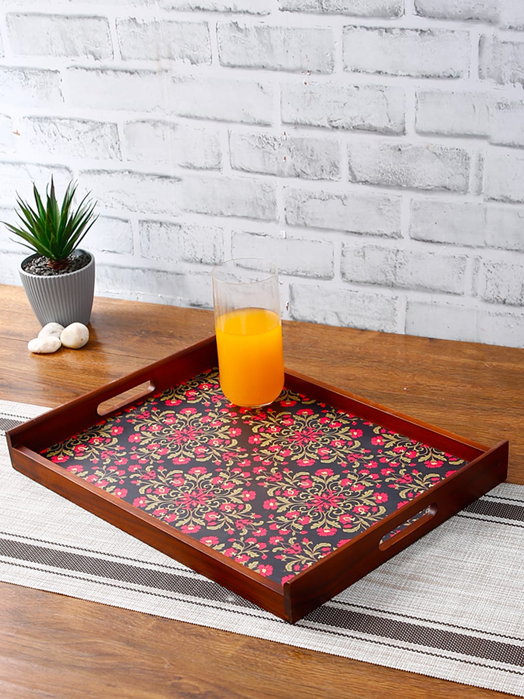 

Reinvention Factory Brown & Pink Floral Ornament Digital Printed Thai Multipurpose Serving Tray