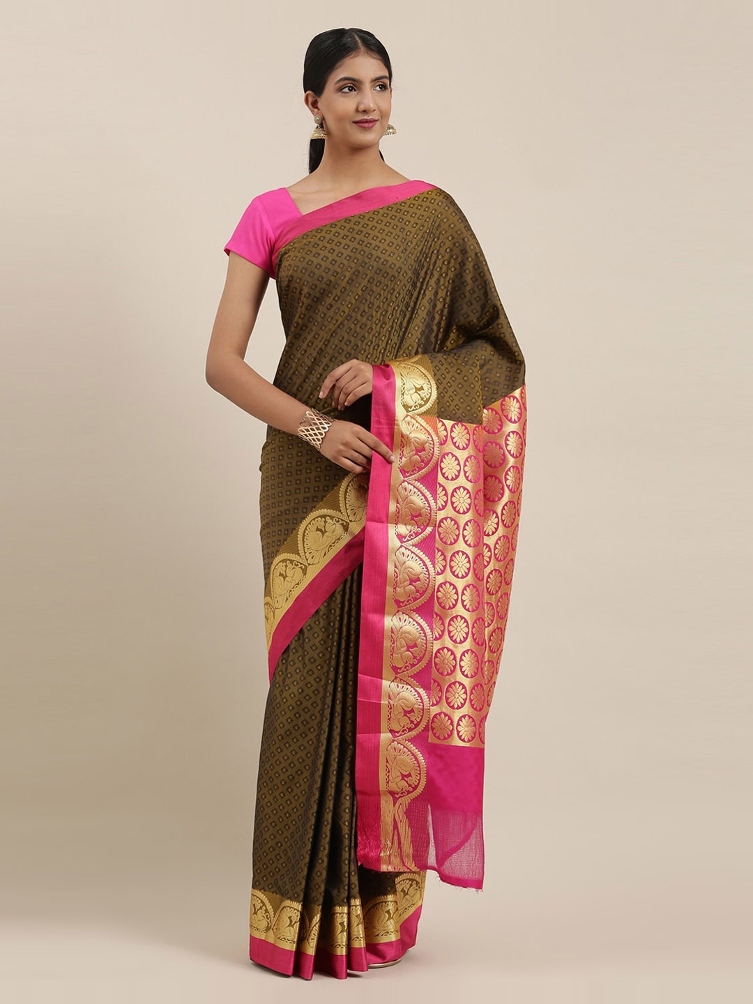 

The Chennai Silks Olive Green Woven Design Art Silk Saree