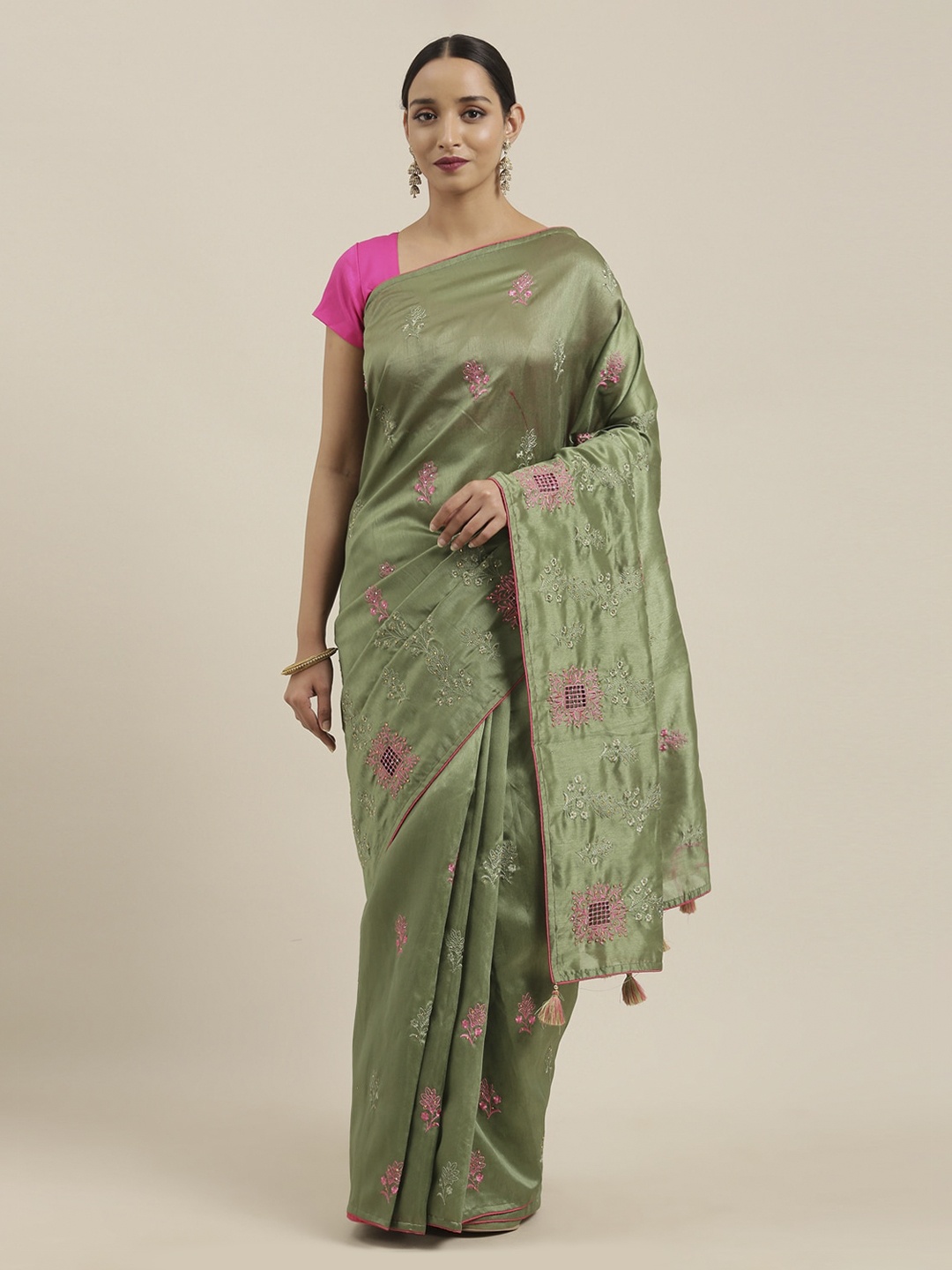 The Chennai Silks Green Viscose Rayon Woven Design Banarasi Saree