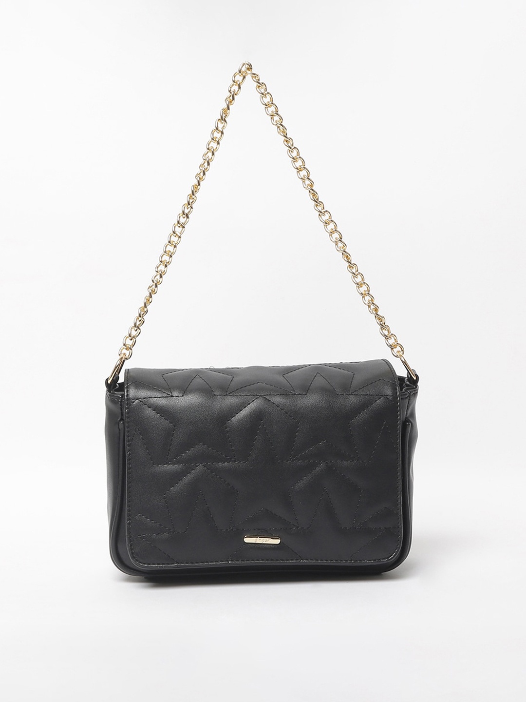 Ginger by Lifestyle Black Textured Structured Shoulder Bag