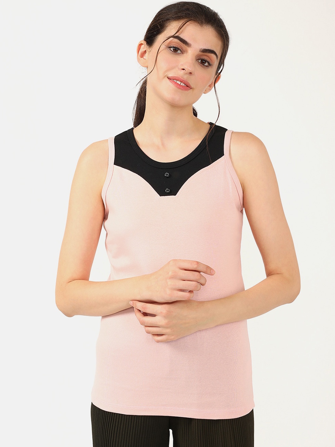 

V2 Value & Variety Peach-Coloured Solid Tank Top