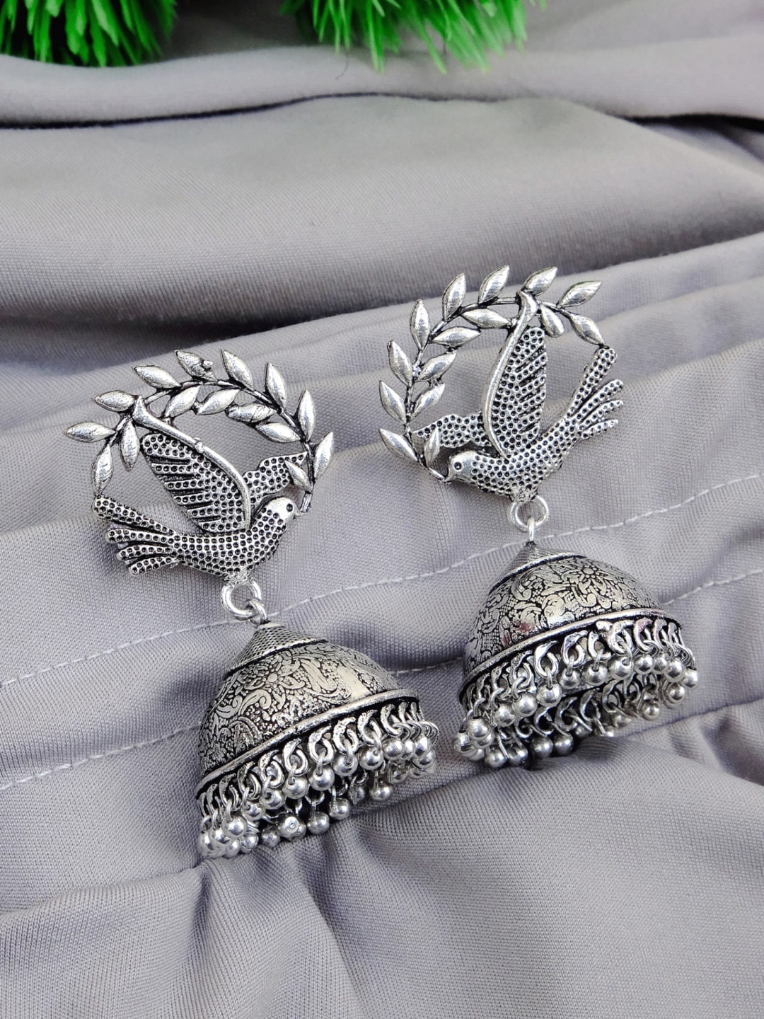 

Crunchy Fashion Oxidized Silver-Plated Handcrafted Dome Shaped Jhumkas